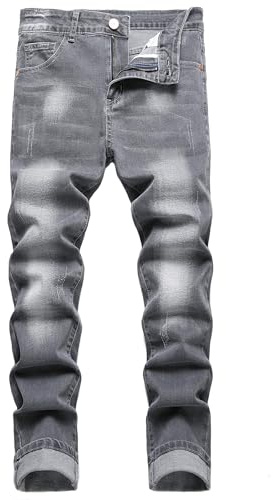 Jeans da uomo slim fit elasticizzati strappati a tubo per uomini, distressed destroyed a gamba dritta regular moda comfort vita flessibile, pantaloni jeans casual alla moda skinny designer denim per