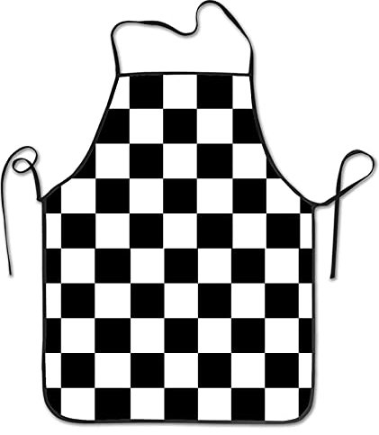 Unisex Latzschürze Schwarz-Weißes Schachbrett Malschürze Wasserdicht Schürzen Verstellbare Grillschürze Für Grillen Café