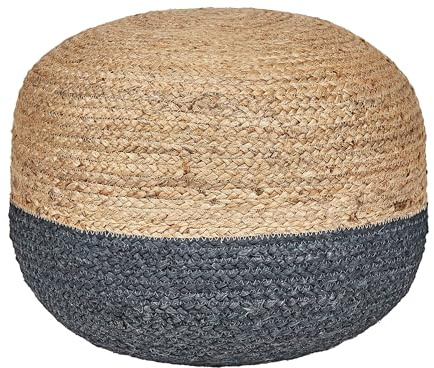 Beliani Pouf Jute beige/natürlich/blau 50x50x40 cm Sitzhocker im Boho Stil Duki