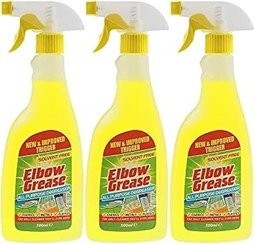 Elbow Grease Multi Surface Degreaser Spray Bottle | Kitchen Laundry Household Cleaner | Clothes Stain Remover - Antibacterial & Multipurpose Spray (500ml x 3pack)