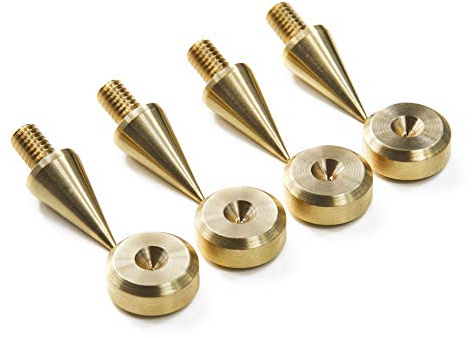 Precisiongeek - Spikes e pad altoparlanti, ottone M8, cono diametro 10mm, punte per altoparlanti solidi, cuscinetti diametro 16mm, forma smussata per altoparlanti, supporti HiFi, armadi, soundbar