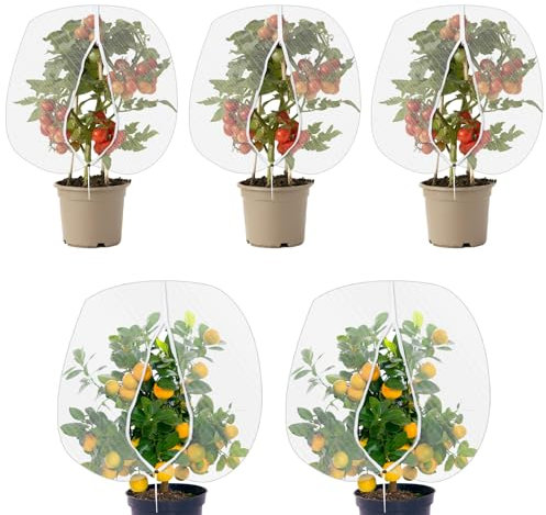 5 Pack Insect Bird Barrier Bug Netting with Drawstring, Fine Mesh Garden Netting Plant Cover Net Protect Vegetables Flower Plant Fruits (5Pcs 80 * 80cm)