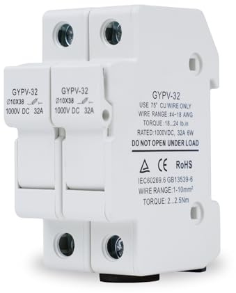 DEWIN PV Sicherungshalter, Feinsicherungshalter Hutschiene Sicherungssockel für 10x38mm Sicherung 2P 32A DC 1000V