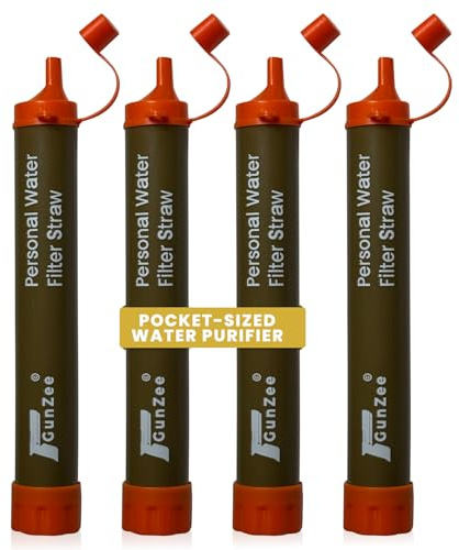 GunZee Personal Water Filter Straw, Reusable Straws for Drinking Clean, Filtered Water, Portable & Lightweight, Ideal for Camping, Hiking, Fishing, and Backpacking, Survival Gear and Supplies, 4-Pack