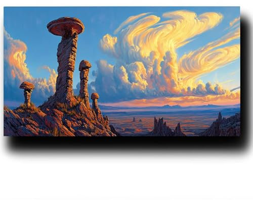 DIY Malen nach Zahlen Erwachsene Seltsame Steine Malen nach Zahlen ab 7 jahre Mädchen Landschaft Kreativ set für Erwachsene mit Leinwand Acrylfarben set und Pinsel, Bastelset zum Bemalen 40X80cm 3-3-D