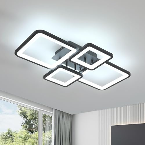 DELIPOP Plafoniera LED Soffitto 56W 6300LM, Lampadario LED Moderno 6500K | Lampada da Soffitto Quadrata Nera in Acrilico per Camera da Letto Soggiorno Cucina Studio Ufficio