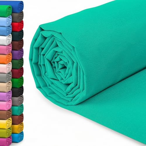 A-Express 100 % bomullstyg - 60 tum 150 cm brett - vanligt bomullstyg per meter - perfekt för quiltning, sömnad, klädtillverkning, gardinfoder, tygkassar, sängkläder, örngott - turkos 2 meter