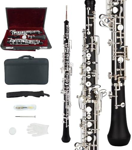 Yinfente Instrumento profesional de viento de madera automático de ebonita/palisandro C con resonancia F izquierda con lengüeta de oboe, guantes y funda de cuero, bolsa de transporte, paño de limpieza