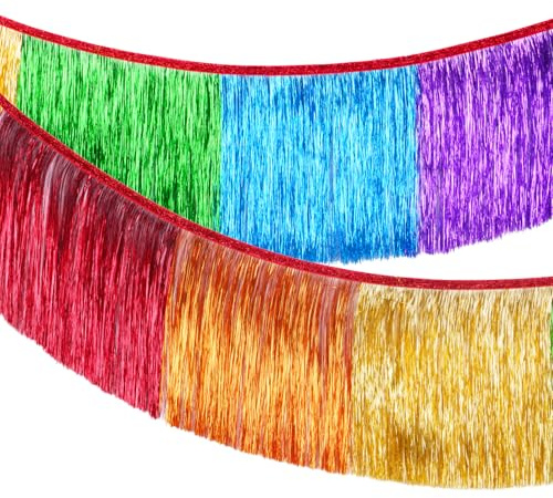 G2PLUS Guirnalda de Flecos Coloridas,Cortinas Oropel con Flecos Metálicos | 20x200cm Banderines Brillantes con Flecos para Decoración de Cumpleaños,Navidad,Despedida de Soltera,Carnava