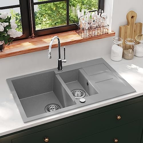 Muebles Home Fregadero de cocina de granito doble lavabo gris
