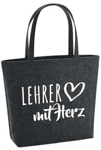 Huuraa Filzshopper Lehrer mit Herz Geschenk | Große Filz Einkaufstasche 22 Liter Shopper Filztasche Geschenkidee herausnehmbarer Tasche innen