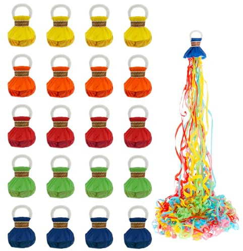 20Pcs Hand Throw Streamers, Wedding Colorful Streamer with 30 Streamer Ribbons, Birthday Party Hand Throwing Streamers Paper, No Mess Confetti Poppers for Carnival New Years and Celebrations