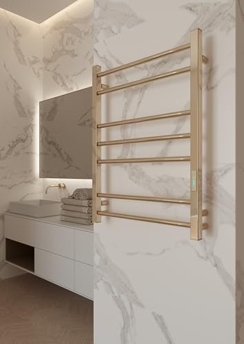 Elna Scaldasalviette Compatto Oro - Elettrico 103W - 710x530mm - Montaggio a parete - Radiatore in acciaio inox per ufficio, studio, WC ospiti - con timer, termostato e IP44