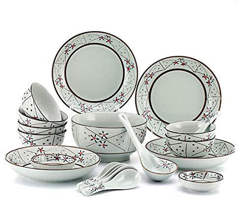 CWCQGH Servizio da tavola, Set da tavola in Ceramica da 20 Pezzi con Motivo Floreale in Stile Giapponese per 6 Persone