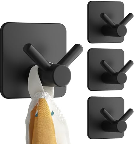 Dripex Haken Selbstklebend Klebehaken, Handtuchhaken Ohne Bohren, Wandhaken Selbstklebend Handtuchhalter Ideal für Badzimmer Toilette Küche Büro, Schwarz, 4 Stück-Typ A