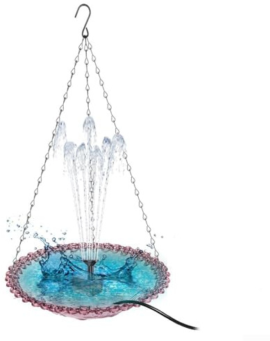 Fontana per uccelli a energia solare, fontana da giardino in metallo, con ampio bacino, 25 x 25 cm (viola)