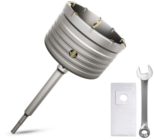 Bohrkrone 105mm Gewinde SDS plus Adapter 220mm und Zentrierbohrer,Mit den Schraubenschlüssel und Staubschutzbeutel,Wandlochsägebohrer für Mauerwerk Natursteine Sandsteine Kunststeine Beton Marmor