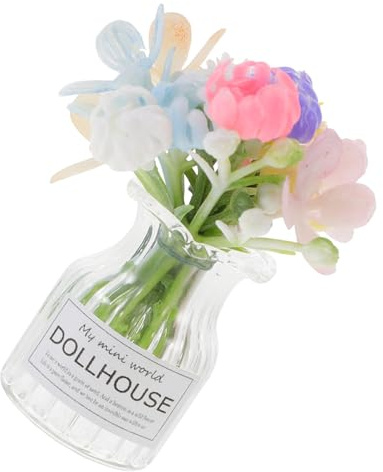 Toddmomy Miniature Glass Flowerpot Ornament for Dollhouse Realistic Micro Landscape Decoration Potted Plant Model Safe Doll House Accessory for Tiny Home Scenes
