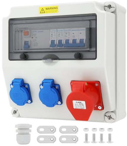 Baustromverteiler 16A verteiler,Wandverteiler mit fi Schalter Bringen,2xSchuko-Steckdose und 1x CEE-Steckdose,IP54,IP44 Wasserdicht Stromverteiler Steckdose,für Drinnen und Draußen Baustromverteile