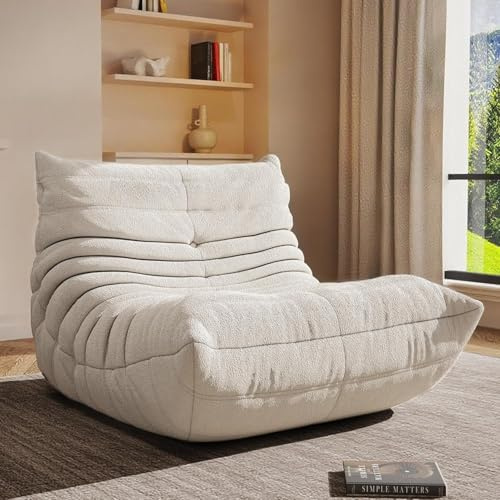 Spnvbe Sitzsack, Kaminsessel Für Erwachsene Mit Memory-Schaum-Füllung, Großes Akzentsofa, Lounge-Bodensofa Zum Spielen, Lesen, Entspannen, Kein Zusammenbau Erforderlich (Weiß)
