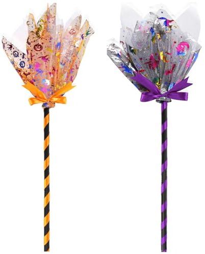 FengYour Hexenbesen,2PCS Halloween Hexenbesen Hexen Besen Kostüm Kostümzubehör Halloween Partyzubehör Besendekoration für Cosplay Fliegender Besen Halloweens Karneval Party