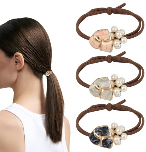 MOTIBACK 3Pcs Chic Versatile Pearl Hair Ties, Elegant Scrunchies for Women, Soft Elastic Hairs Bands for Daily Wear, Afternoon Tea & Casual Parties