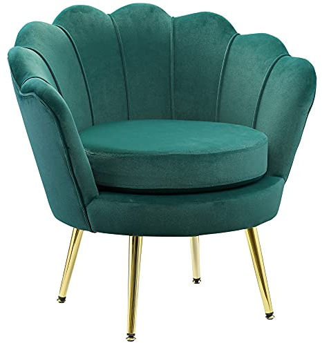 HOMCOM Poltrona Relax in Tessuto Effetto Velluto, Poltroncina Vintage con Braccioli, Moderno, Seduta Imbottita per Camera da Letto e Soggiorno, 76x67x74cm, Verde Scuro