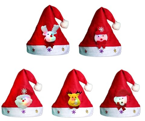Wegiwuca Weihnachtsmütze mit LED-Licht, Cartoon-Motiv, für festliche Atmosphäre, Zuhause, Navidads, Neujahrsdekoration, weich und bequem