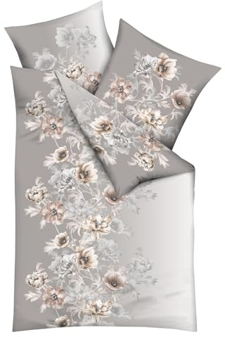 Kaeppel Fein Biber Bettwäsche 2 TLG. 135x200cm Victoria Blumen Kiesel Grau