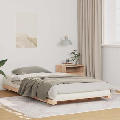 Mandloder Bodenbettgestell Braun 100x200cm, Massivholz Kiefer, Plattform Design, Robustes Einzelbett, kein Boxspring nötig, für Schlafzimmer, modernes Bettgestell