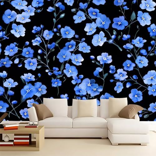 Blu Carta da parati fotografica 250 x 175 cm - Stampa non tessuta Delicato Acquerello Floreale Decorazione murale 3D Poster Immagine per camera da letto Soggiorno TV Sfondo