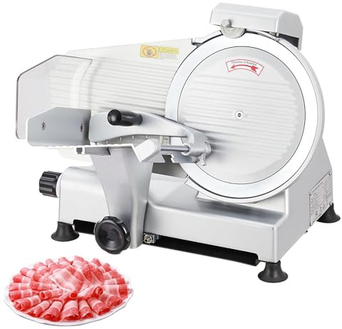 Powerful 550W Dual Motor Meat Slicer Machine for Home & Commercial Use, 10 Alloy Steel Blade, Adjustable 0-14mm Deli Slicer, Automatic Sharpener, Safe Kitchen Slicer