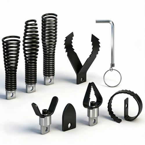 Drain Snake Drill Attachment, 9-Piece Root Cutter for Drain Cleaning, Manganese Steel – Compatible with 50-100FT AC Machines, for Pipe Clog Removal, Fits 5/16-3/4 Cables
