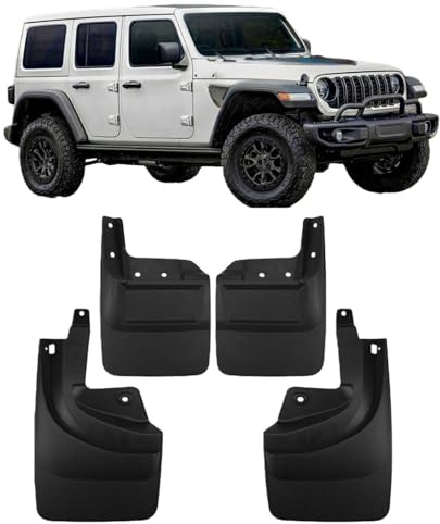 Paraspruzzi Auto per Jeep Wrangler Rubicon 2023-2025, 4 Pezzi Kit Anteriore Posteriore Senza Forare Antispruzzo in Plastica Resistente