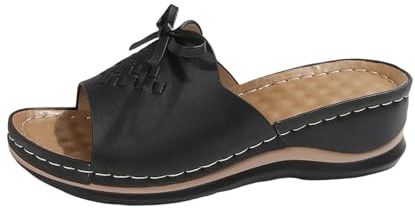 Damsandaler med kilklack, tofflor damer sommar bekväma tofflor vintage sommarskor boho sandaletter slip-on strandchuhe ortopediska badtofflor fashionabla kilsandaler, svart, 36 EU
