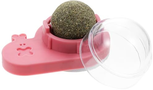 JECOMPRIS Bola de Hierba Gatera Adhesiva Giratoria para Gatos, Snack Comestible y Masticable para Gatos de Interior, Juguete Interactivo Rosa para Limpieza Dental y Diversión Saludable