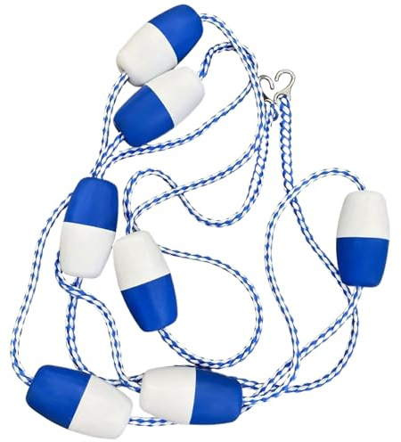 Corda di sicurezza per piscina, linea di marcatura ad alta visibilità, design a boa blu e bianca, lunghezza totale 5 metri, 7 palline, resistente fibra ABS, resistente, per divisione corsie