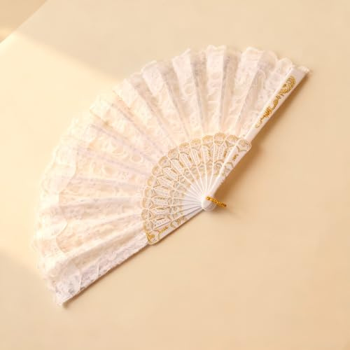 Tivleed Elegant Lace Folding Hand Fan - Vintage Style Wedding Party Decoration, Portable White Fan for Home Decor