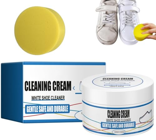 NBOFOL White Shoe Cleaning Cream,White Shoe Cleaner Cream with Sponge,Multifunctional Stain Removal Cream for Shoe,White Canvas Shoe Cleaner,Foam Shoe Cleaner,Specially Designed for White Shoes