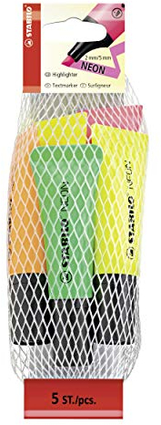 STABILO NEON - Surligneur - Filet x 5 surligneurs fluo - Couleurs assortis