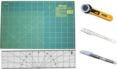 Olfa Patchworkset, skärplatta 60 x 45 cm, patchwork-linjal 15 x 60 cm, 45 mm skärare, tygmarkör för ljusa tyger och för mörka tyger