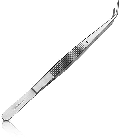 May Pinzette London College gekröpft mit Fixierstift 15 cm Edelstahl | Präzisionspinzette mit Stift für Modellbau, Elektronik und Hobby