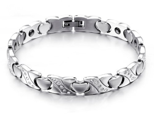 JewelryWe Smycken magnet terapi boll pärlor rostfritt stål armband länk handled kedja silver damer, 22 cm, Rostfritt stål, Kubisk zirkonia