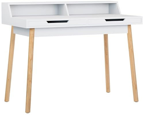CLP Schreibtisch Eaton I Bürotisch mit 2 Schubladen und großer Arbeitsfläche I Moderner Holztisch, Farbe:weiß, Größe:110 cm