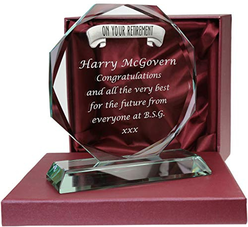 De Walden Engraved Retirement Gift for Men Cut Glass Sculpture | Personalised Gifts, Leaving Gift, Silk Gift Box, Pewter Emblem