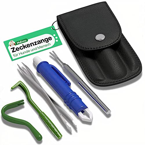 MYDAISY Zeckenzange 5er Set mit Etui -Zeckenzange Set für Haustiere - Hunde - Zeckenhaken - Zeckenpinzette - Katze