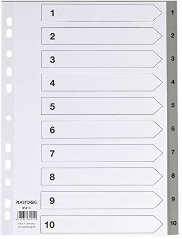 5er Set 10-teiliges Register/Trennblätter aus PP, DIN A4 mit Zahlen 1-10, volldeckend + praktischem Deckblatt aus stabilem Papier zum Beschriften. Trenn-Blätter für die Ordner-Organisation im Büro