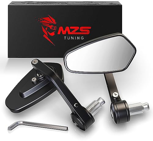 MZS Bar End Mirrors, 7/8 Universal Motorcycle Rear View Mirror Side handlebar Standard Hollow Arrow Black Compatible with Street Sport Bike Cruiser Scooter