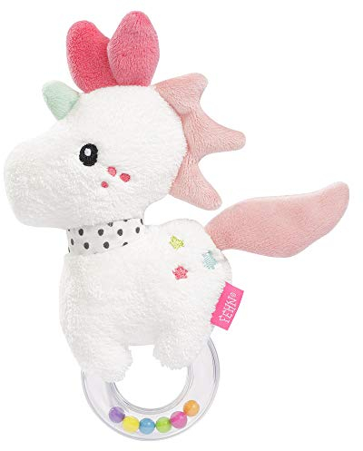 Fehn Rasselring Spielzeug Einhorn - Motorikspielzeug Greifling zum Rasseln, Quietschen, Fühlen, Spielen - Kuscheltier Babyspielzeug mit Stoff - Spielzeug für Babys & Kleinkinder ab 0+ Monaten
