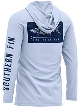 Southern Fin Apparel Performance Fishing Hoodie Shirt for Men Women UPF UV 50+ Lightweight With Hood (Medium, Arctic Blue)